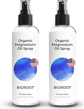 Organic Magnesium Spray - 8oz 2-Pack - 100% Pure Magesium Oil, Fast Absorbent, Magnesium Spray for Feet & Body, USP Grade