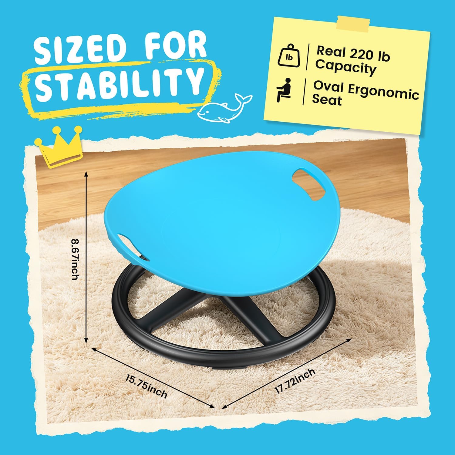 Sensory spinning chair for kids,Upgraded Handle,Rotating Sensory Play Toy | BPA-free safe material,silent 360° smooth spin,sturdy durable build,portable easy storage,improves kids balance & focus