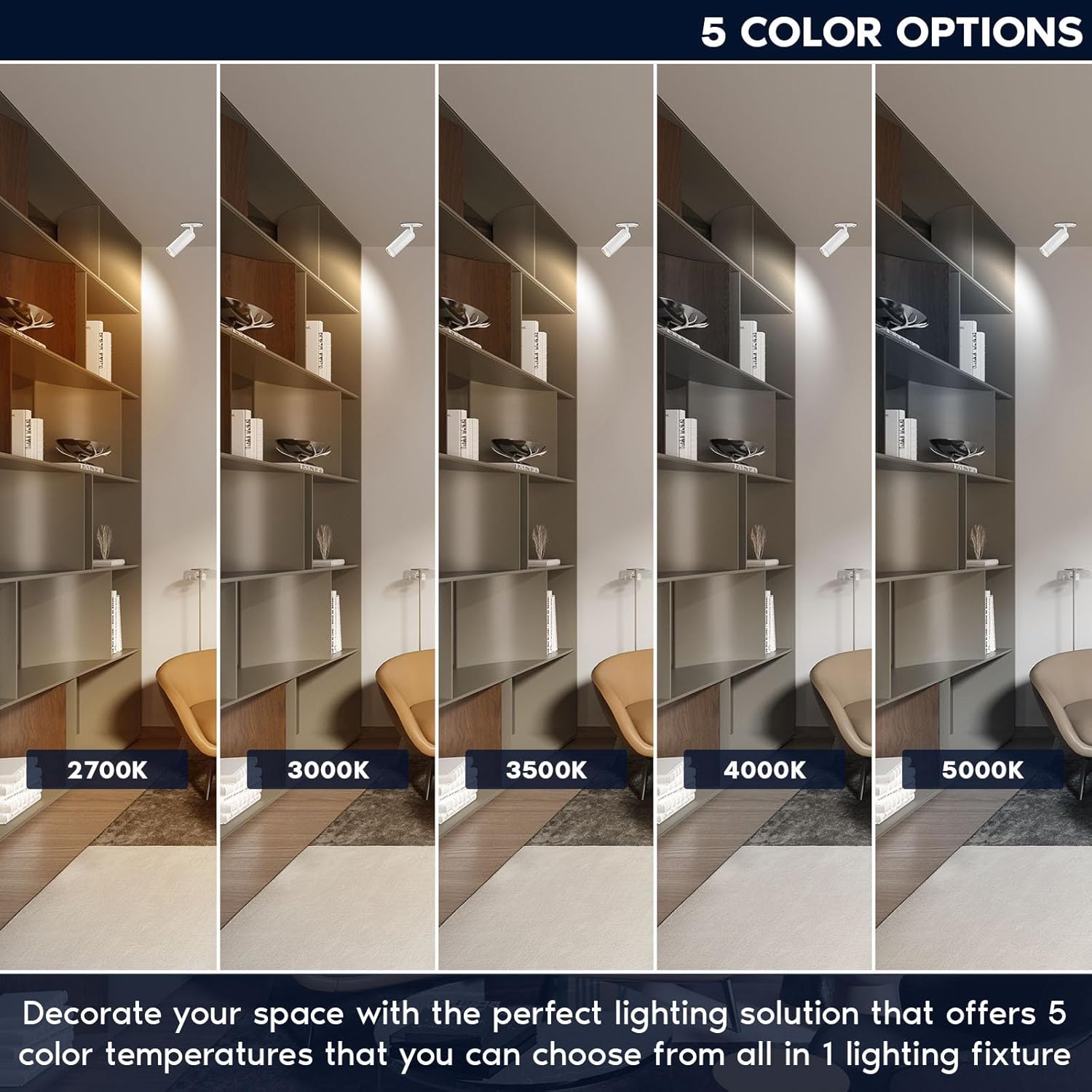 LUXRITE 2.5-Inch LED Cylinder Ceiling Light, Adjustable Directional Spotlight, 5CCT 2700K-5000K Selectable, 1100LM, CRI90, 15W, Dual Dimmable (TRIAC/0-10V), 120-277V, IC Rated, ETL Listed, White