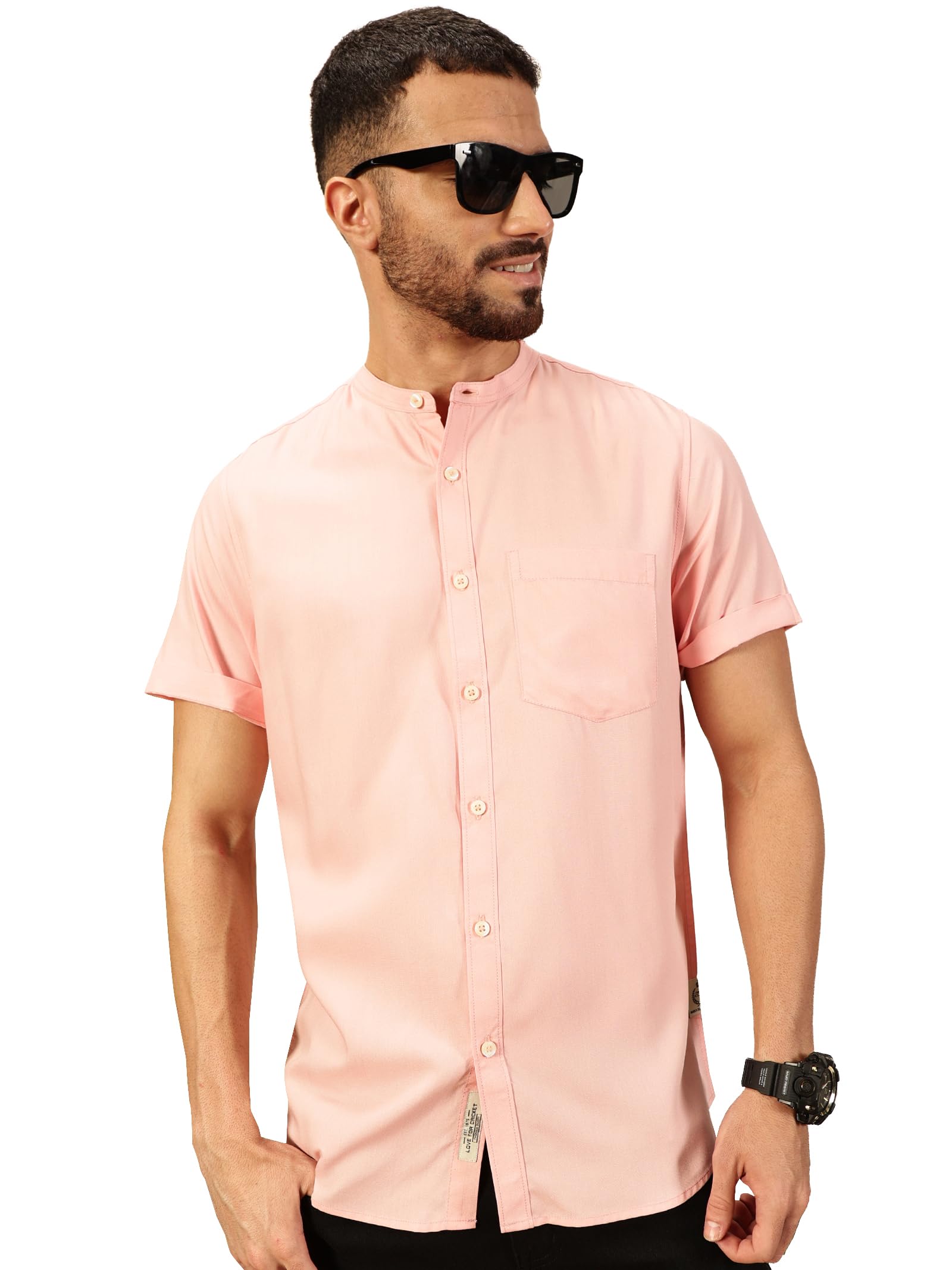 Thomas Scott Men's | Solid | Half Sleeve | Slim Fit | Viscose Rayon | Single Pocket | Mandarin Collar | Casual Shirt