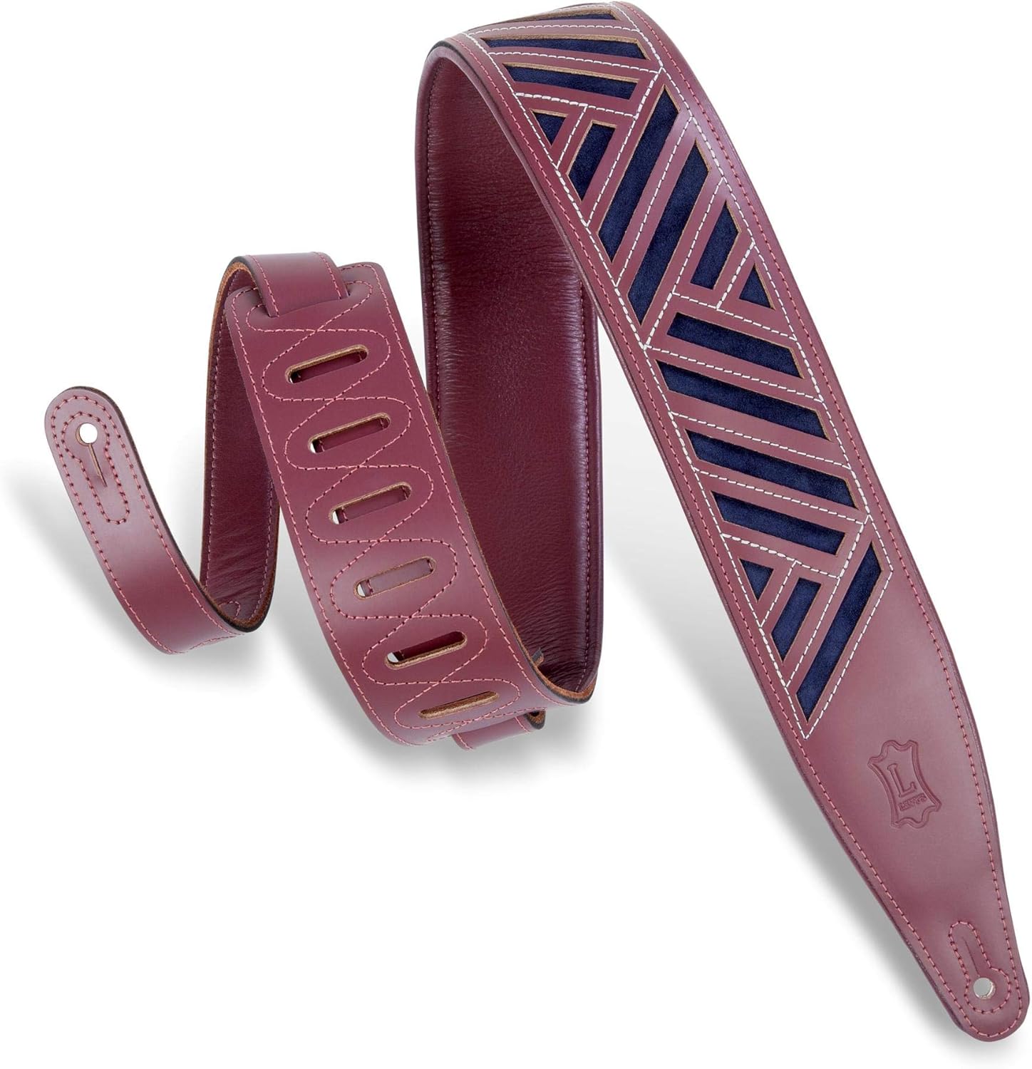 Levy's Leathers 2.5" Chrome-Tan Leather Guitar Strap Diamond Cut Out Design; Black and Grey (MC317DCO-BLK_GRY)