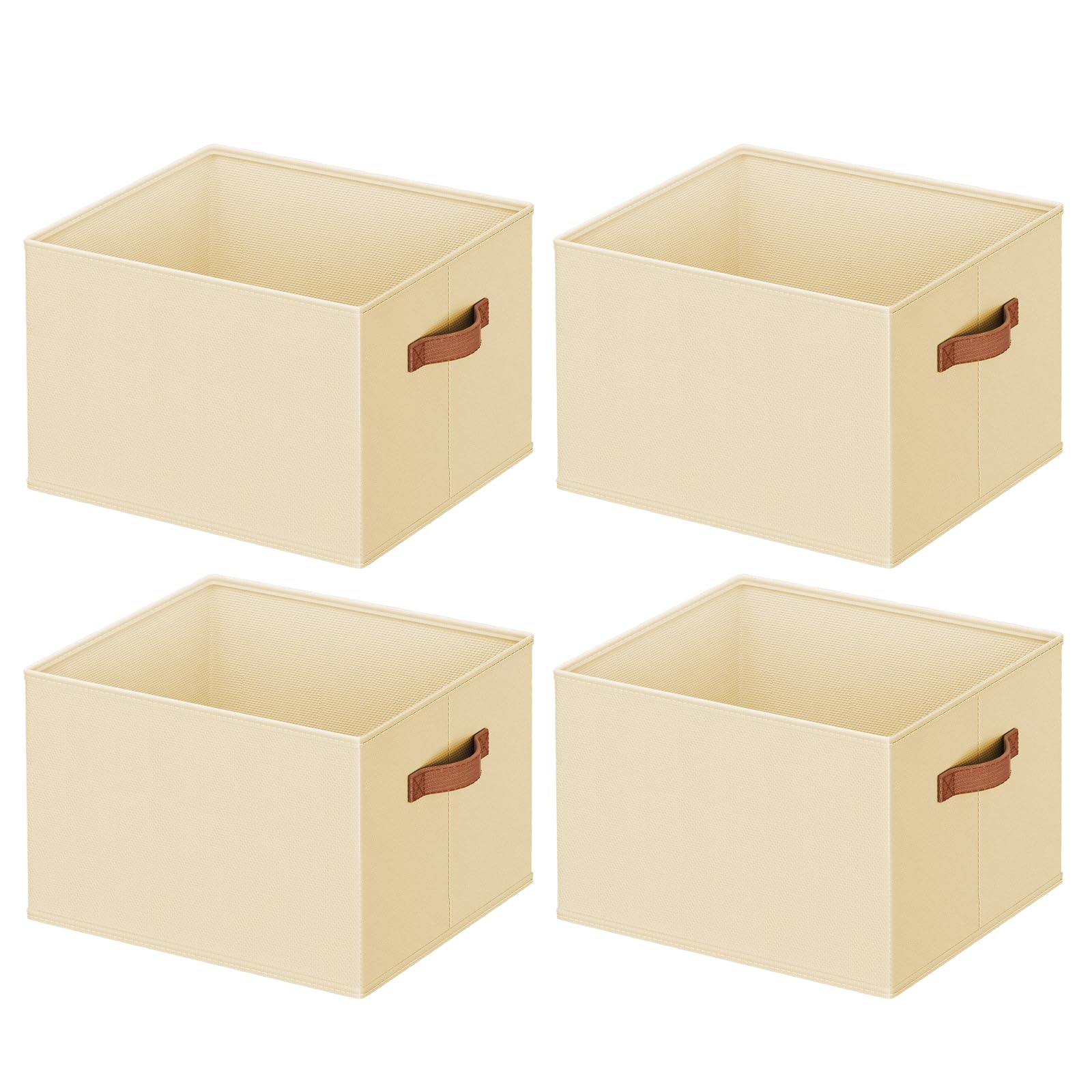 4 Pack Collapsible Fabric Storage Boxes for Wardrobe Shelves, 14"x10",Beige