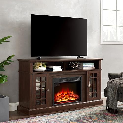 Miniatura 2 de Soporte de TV con chimenea eléctrica de 24.5 pulgadas para TV de 55 a 65 pulgadas, centro de entretenimiento moderno de 58 pulgadas con puerta de