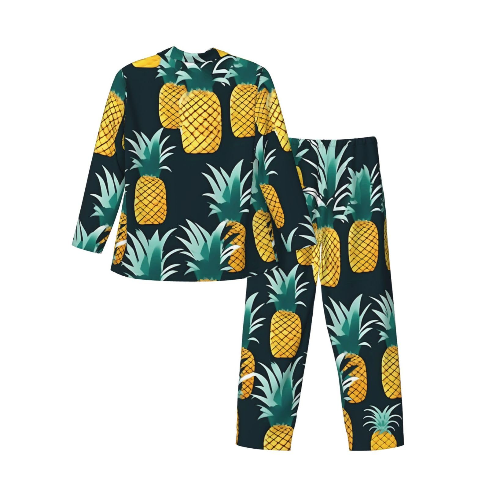 Herren-Pyjama-Set mit Ananas-Druck, langärmelig, zweiteilig, Hauskleidung, bequeme Nachtwäsche