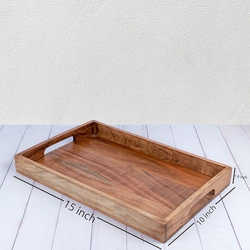 Miniatura 6 de Samhita Bandeja de madera de acacia con asas, bandeja de madera, bandeja de aperitivos, bandeja de desayuno, ideal para desayuno, mesas de café,