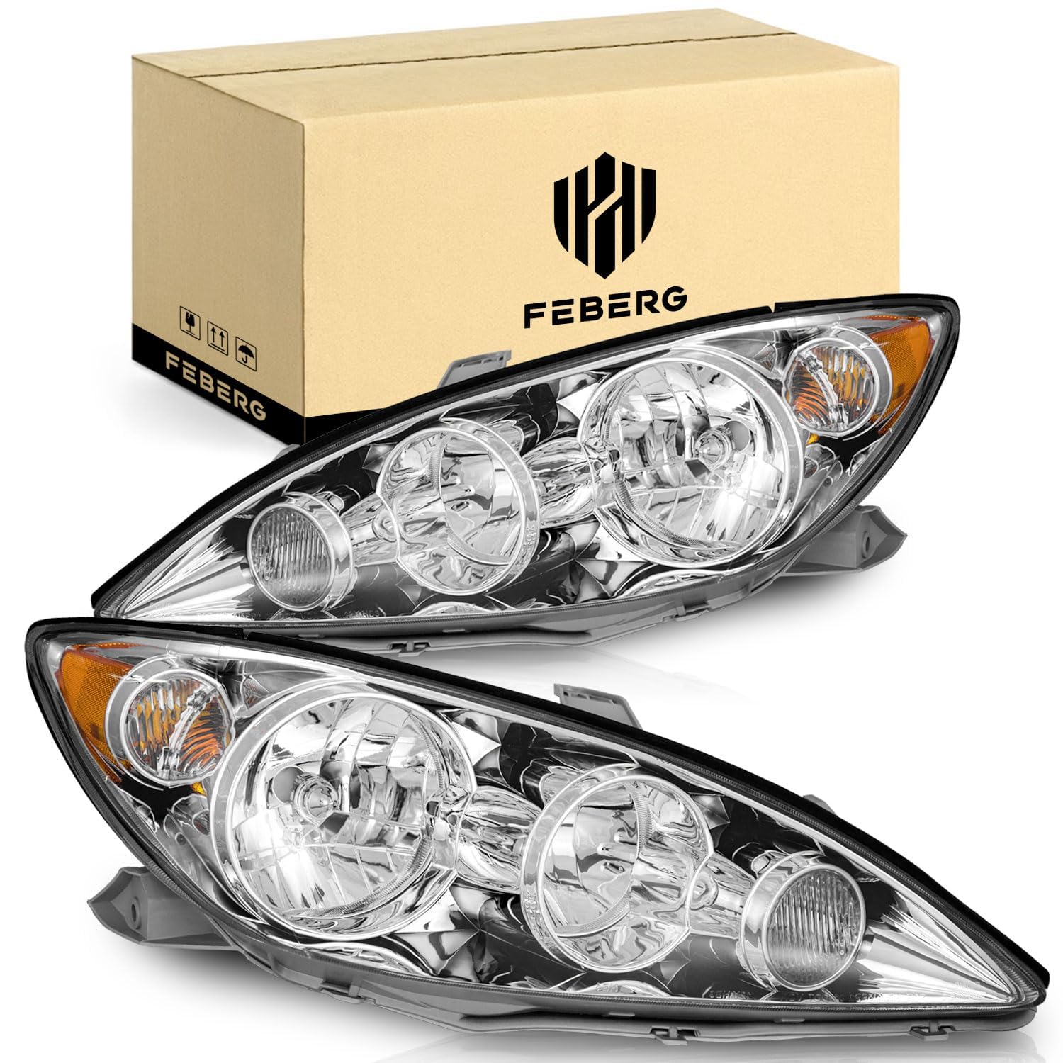 [OE Style Anti-Yellowing Headlights Assemblies for 2005-2006 Camry, Chrome Housing Headlamp compatible with 05 06 Camry
