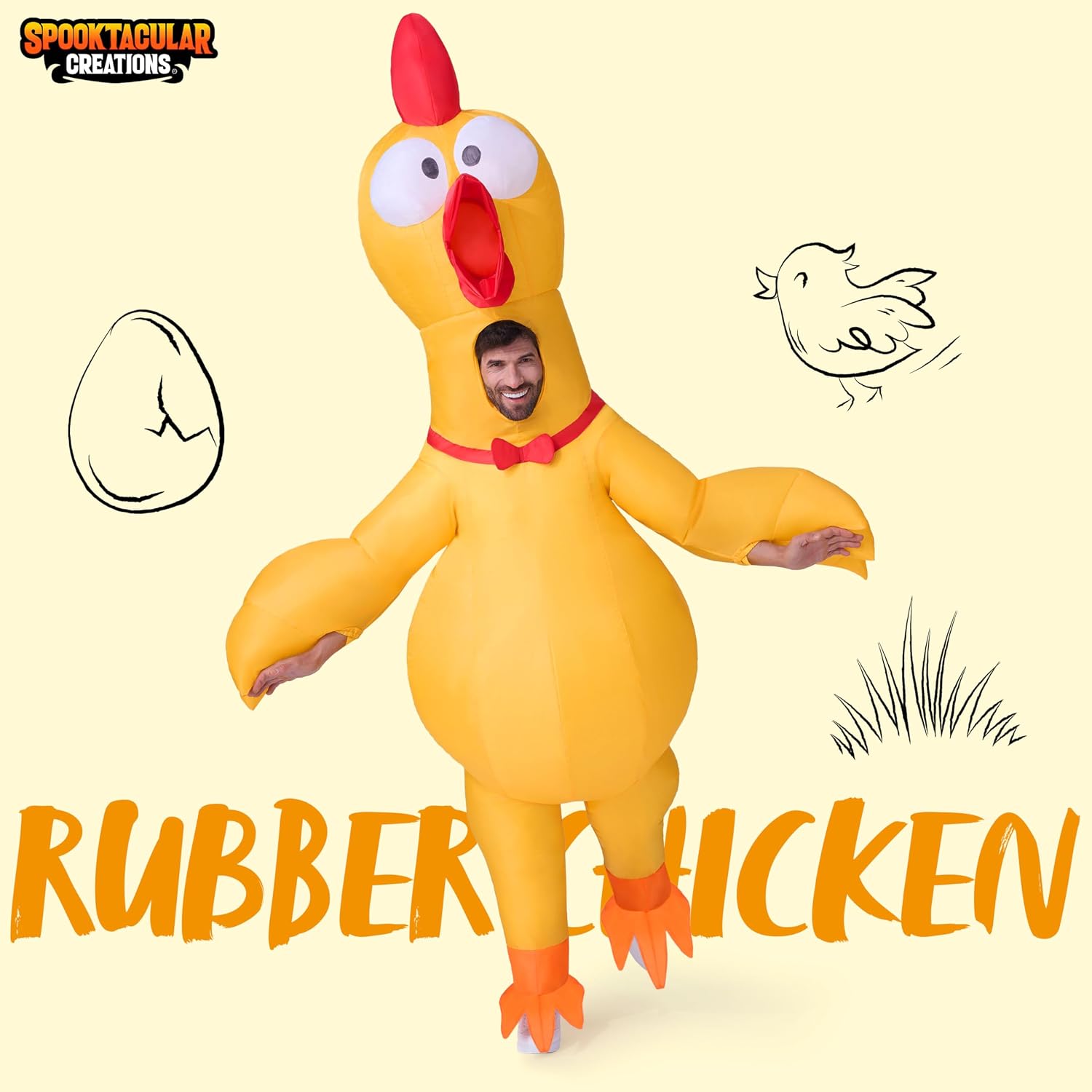 Spooktacular Creations Adults Halloween Inflatable Rubber Chicken Costume - Full Body Blow Up Suit With Squeakers for Funny Cosplay Animal Themed Parties, X-Large(71In)
