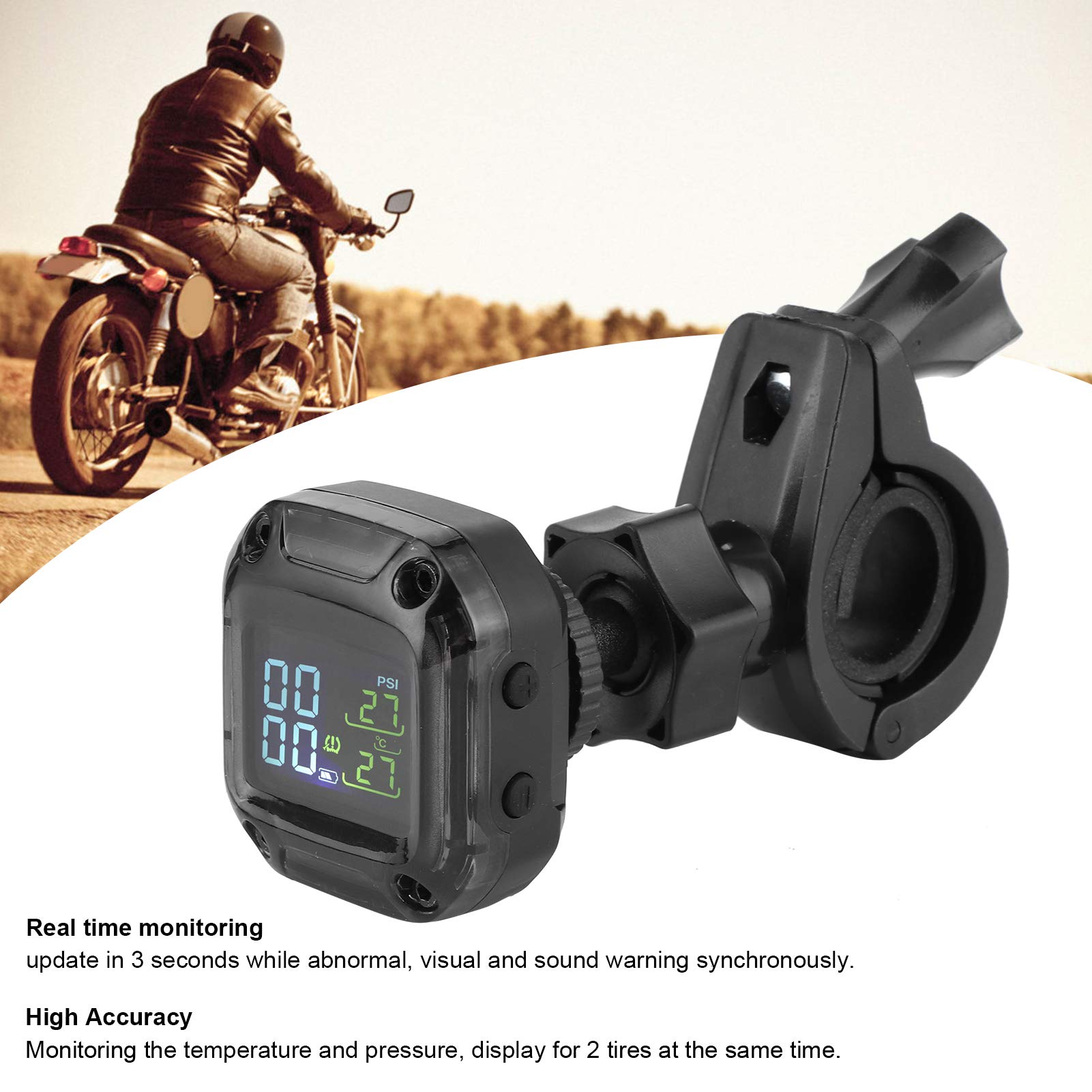 Auto Externer TPMS -Sensor, Drahtloses Motorrad TPMS Echtzeit -Reifendrucküberwachungssystem Hohe Genauigkeit mit 2 Sensoren