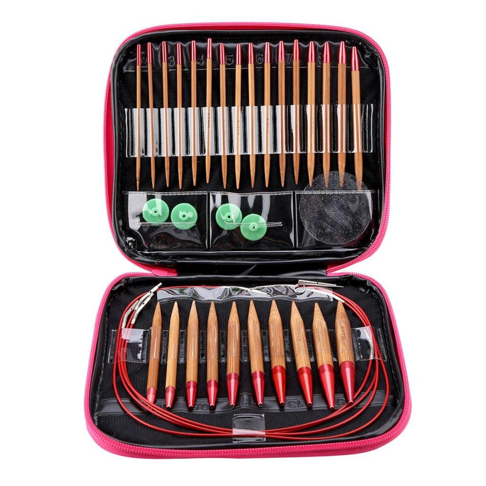 Interchangeable Circular Knitting Needles Set, 2.75mm-10mm Crochet Hook Interchangeable Aluminum Circular Knitting Needle Sets Interchangeable Carbonized Bamboo Needles Set