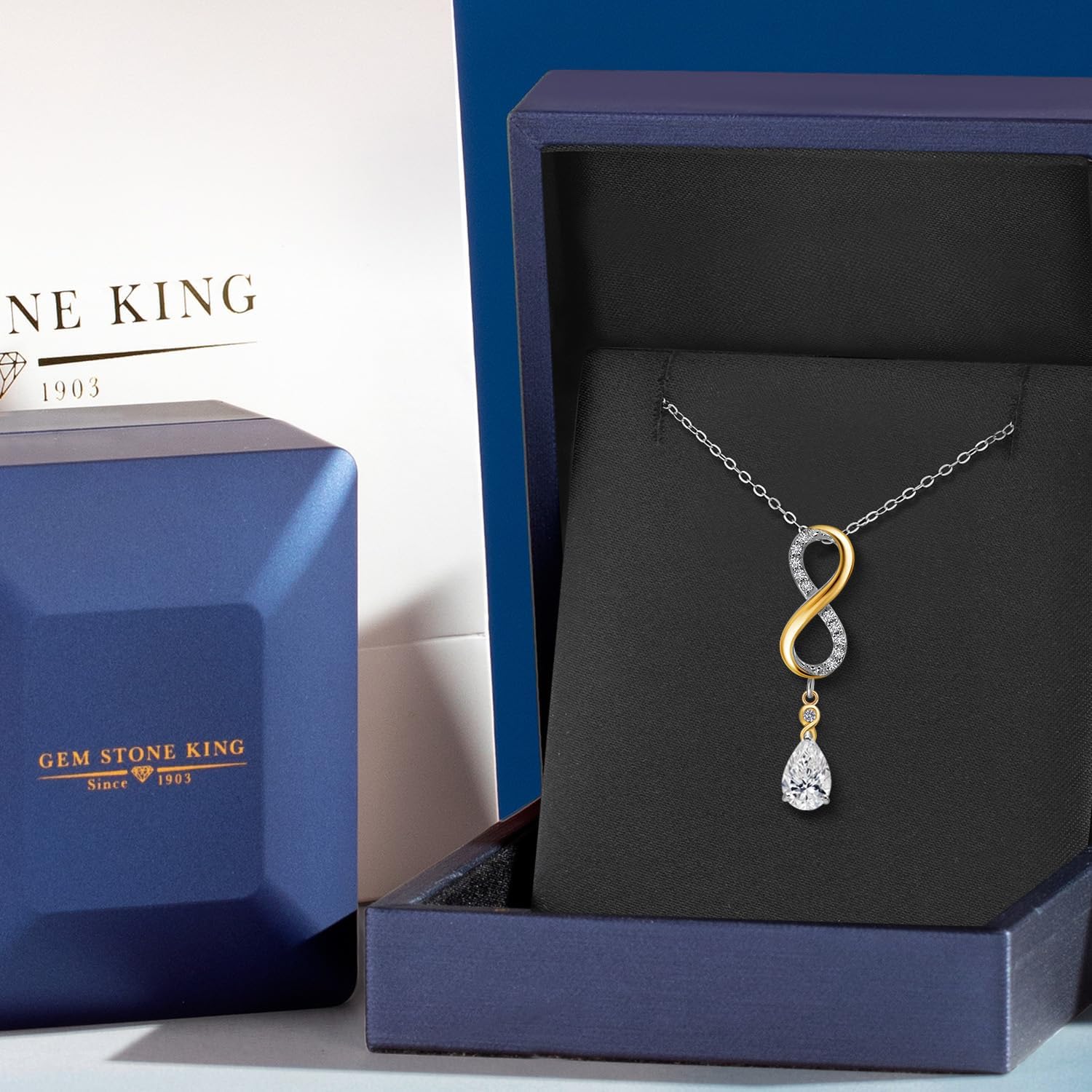 Gem Stone King 925 Silver and 10K Yellow Gold 8X5MM Pear Shape Gemstone Birthstone and White Lab Grown Diamond Drop Infinity Pendant Necklace for Women | With 18 Inch Chain - Image 5