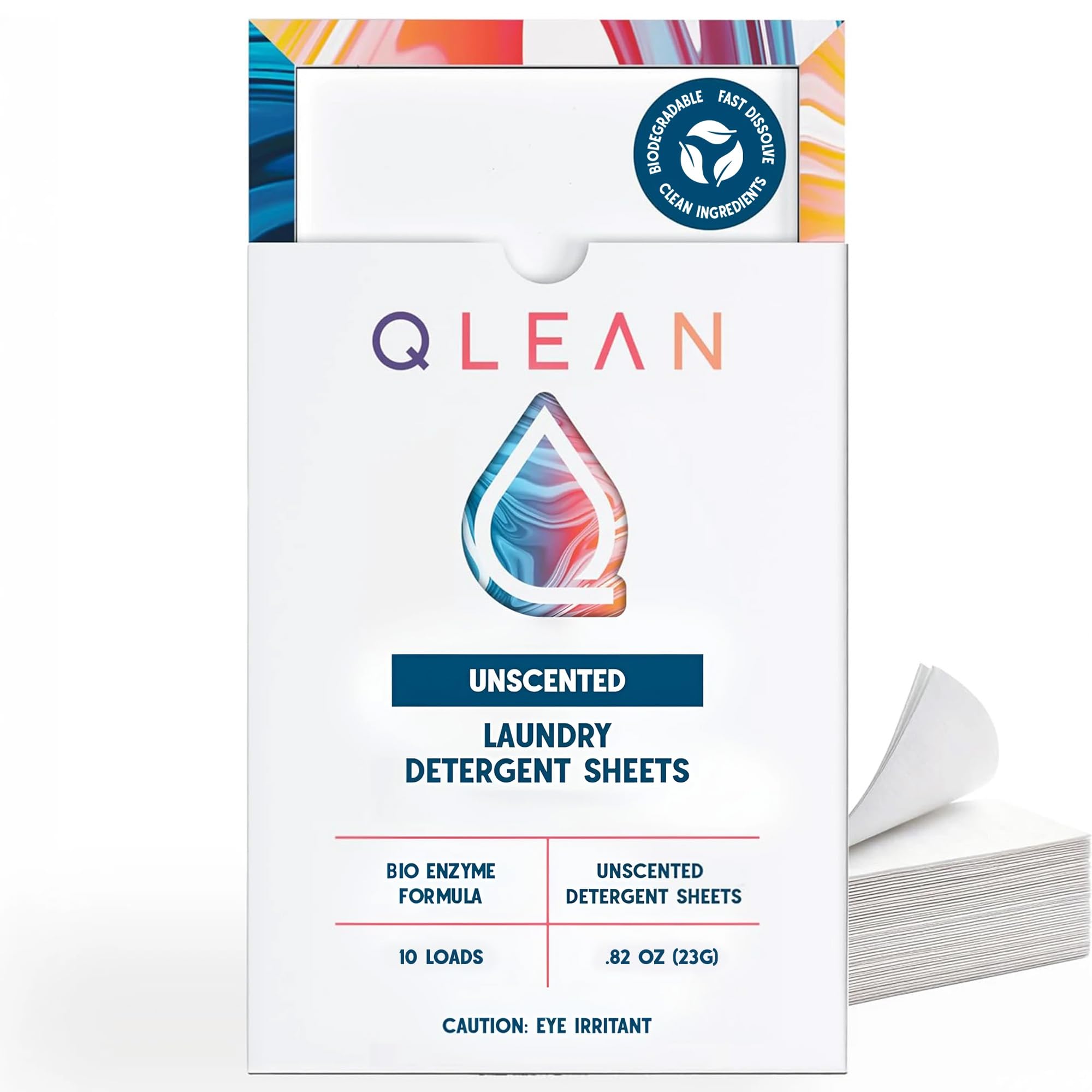 QLEAN Laundry Detergent Sheets (Travel Size 10 Loads) – Travel Laundry Detergent Sheets for Sensitive Skin, Unscented Fragrance Free Eco-Friendly