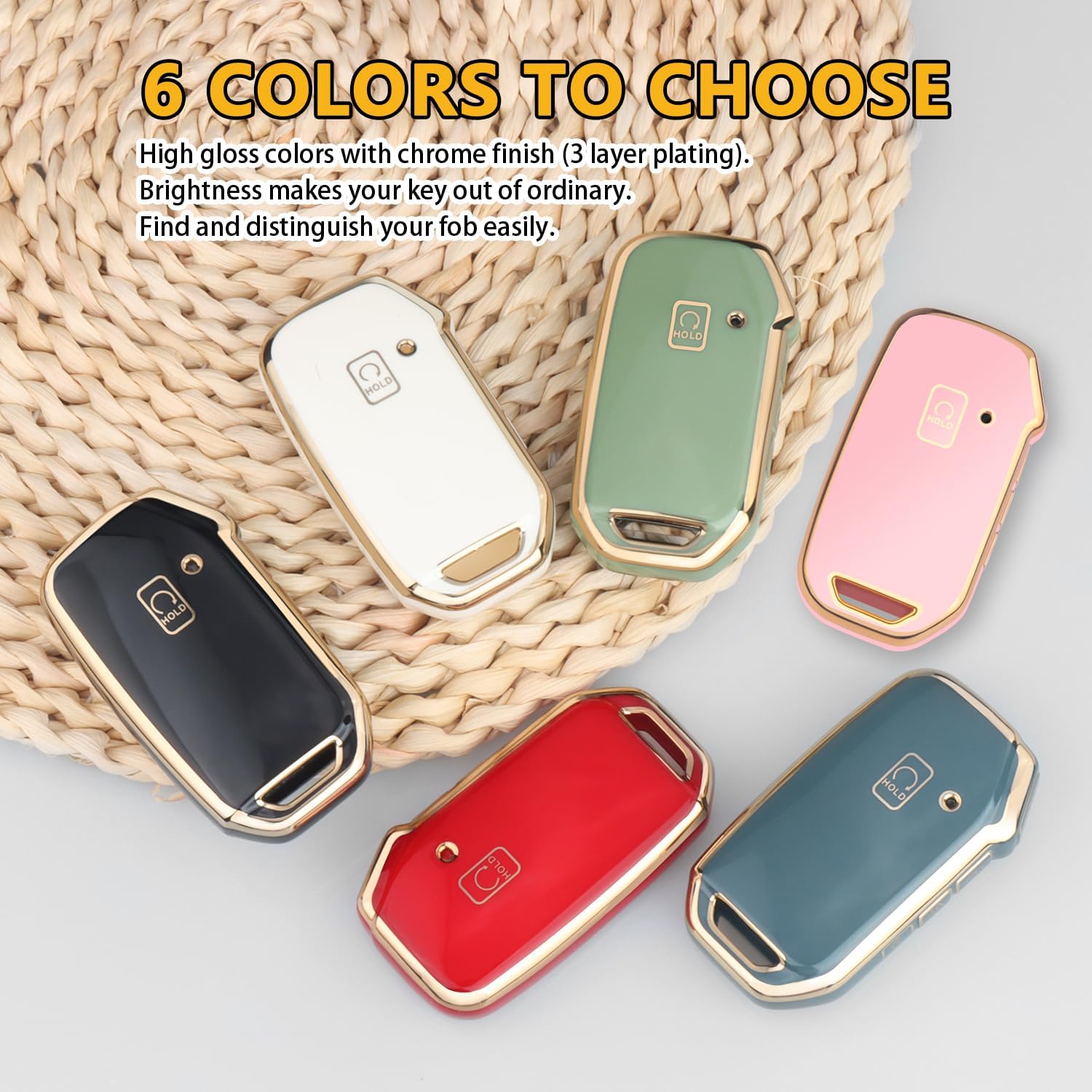FT FUNTOR for Kia Key Fob Cover,Compatible with Kia Soul Forte Telluride K5 Seltos NIRO Sportage Sorento,5 Buttons TPU for K5 Key Fob Cover with Golden Edge (Pink)