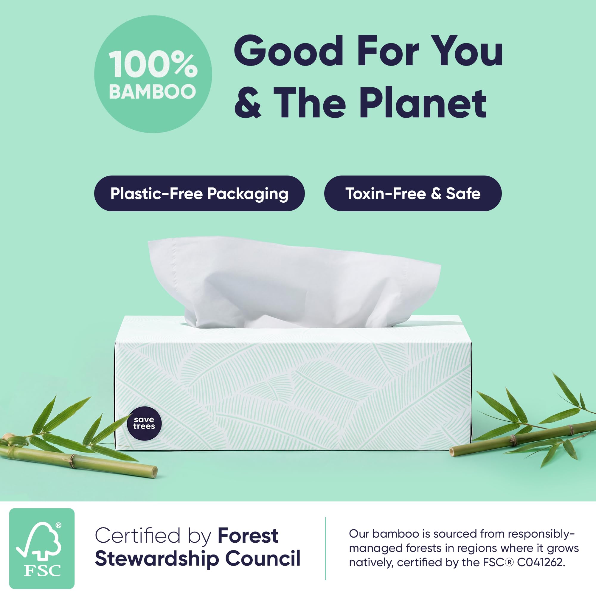 Cloud Paper Save Trees Co. Bambusowe chusteczki do twarzy - 12 pudełek ekologicznych, 3-warstwowych chusteczek hipoalergicznych, 90 arkuszy w pudełku, certyfikat FSC, opakowanie bez plastiku, miękkie