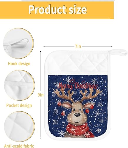 Miniatura 18 de Juego de 2 agarraderas de tela de toalla para cocina, antideslizantes, aislantes y térmicas, con bolsillo, guantes gruesos para horno, posavasos