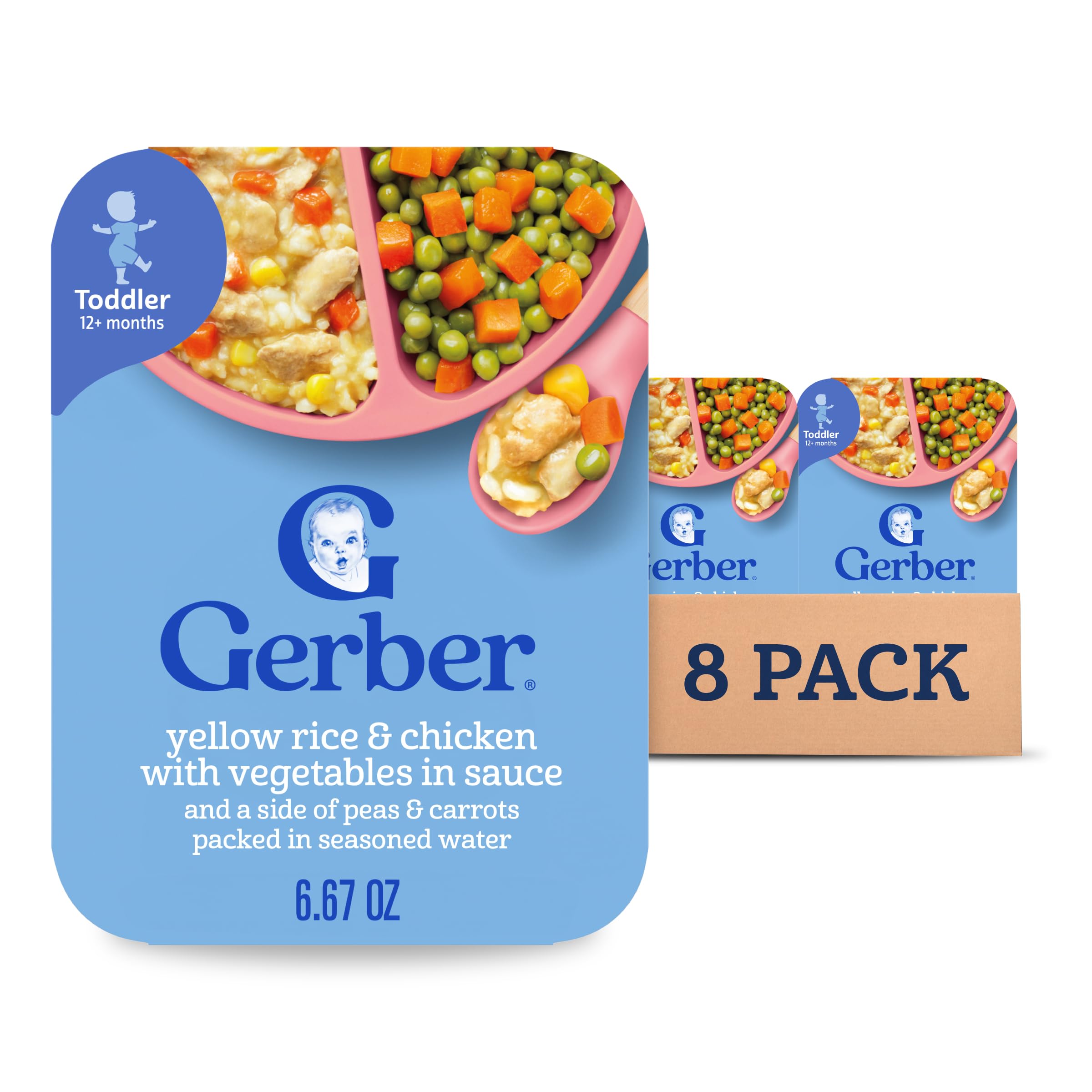 Comida Gerber para niños pequeños con arroz amarillo y pollo (paquete de 8)