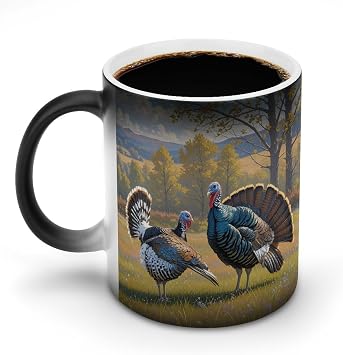 Wild Turkeys Magic Color Changing Coffee Mug, 11 Oz Ceramic Cup with Handle, Heat Sensitive Heat Changing Mug Temperature Changing Mugs for Office Home, Personalized Gift