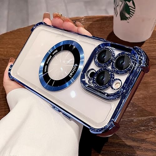 Miniatura 9 de Funda magnética para iPhone 13 Pro Max compatible con MagSafe, protección de grado militar Logo View Funda delgada transparente galvanizada para