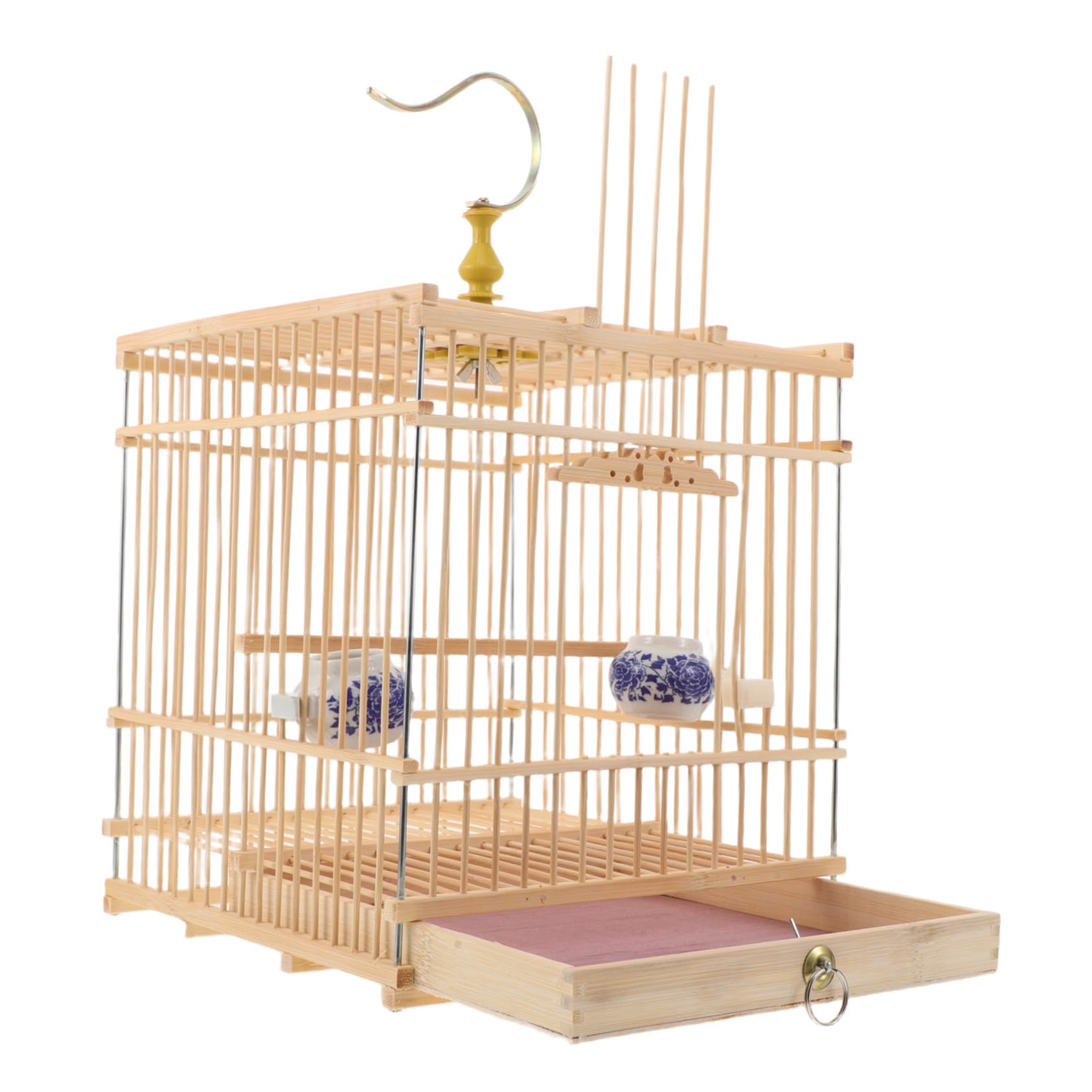 Cage à oiseaux carbonisée portable avec mangeoires amovibles pour extérieur