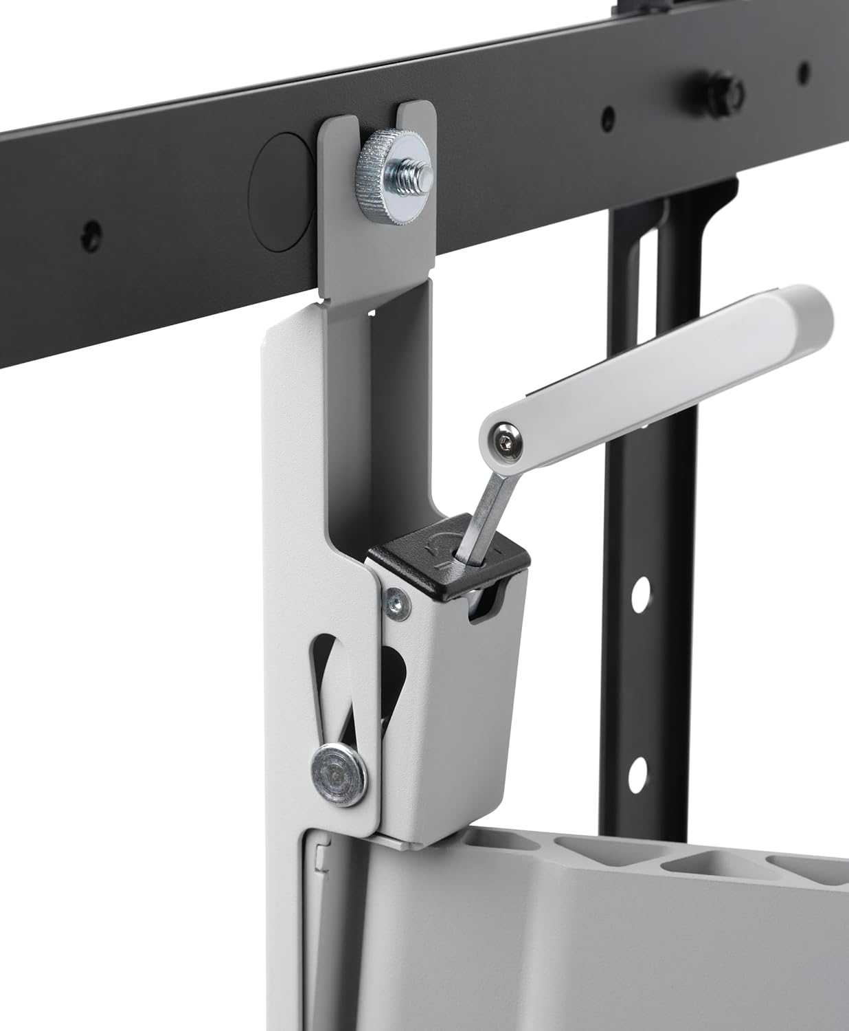 Close-up of the cable management system on the TV wall mount