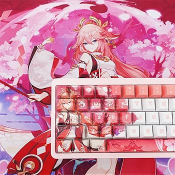 原神 PC Lounge キーボードセット 韓国限定 原神 ゲーミングキーボード (テーマPCルームシリーズ) 稲妻 韓国
