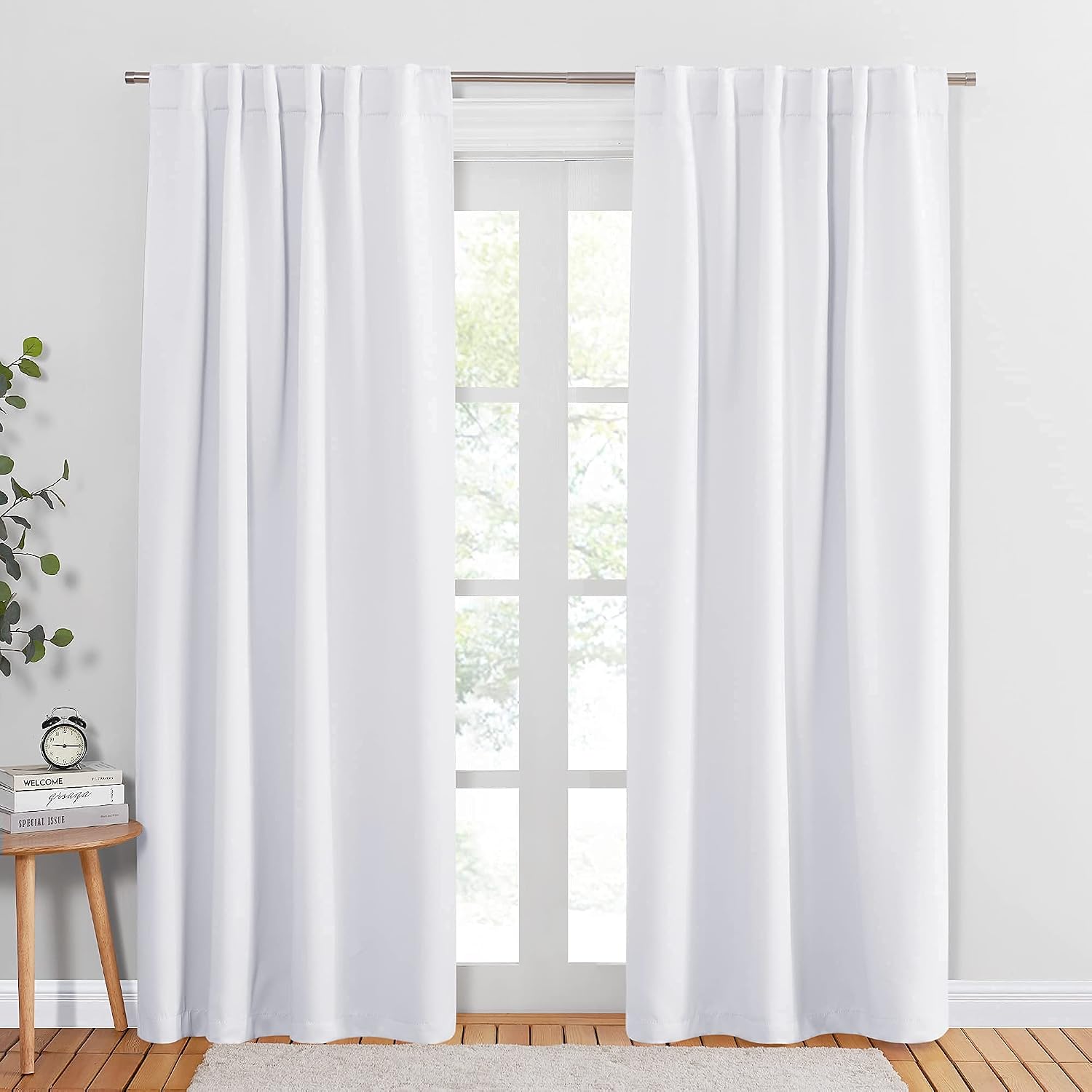 PONY DANCE White Curtains 84 Inches Long - Back Tab & Rod Pocket Nursery Room Darkening Curtains for Bedroom and Living Room Decoration, 52 Inches Wide, 2 Panels Set, Pure White