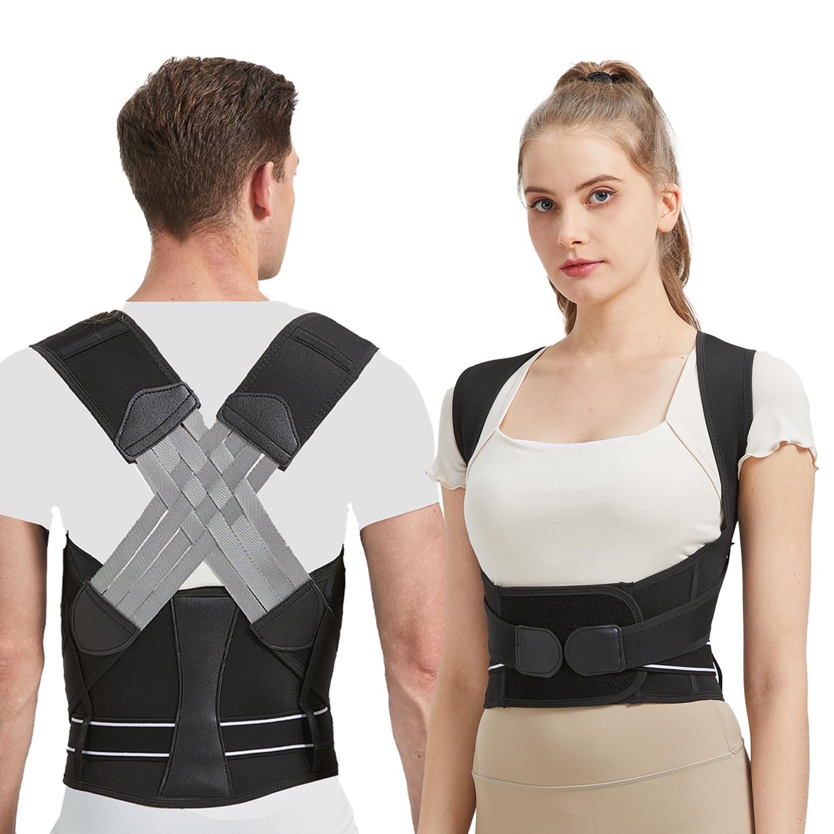 BraceTop Busto Correttore Posturale Spalle, Fascia Schiena Lombare Supporto Dritta Schiena Postura Traspirante, Regolabile Uomo Donna Raddrizza Spalla(XXXL)