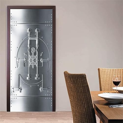 Miniatura 3 de artfanke Adhesivo 3D para puerta, 30.3 x 78.7 pulgadas, murales de pared autoadhesivos, papel tapiz para puerta de bóveda de banco, calcomanía para