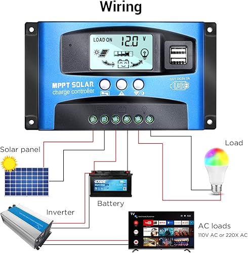 Miniatura 3 de MPPT Controlador de carga solar 60A 12V24V Auto Panel Solar Regulador inteligente con doble puerto USB Pantalla LCD para baterías de plomo ácido