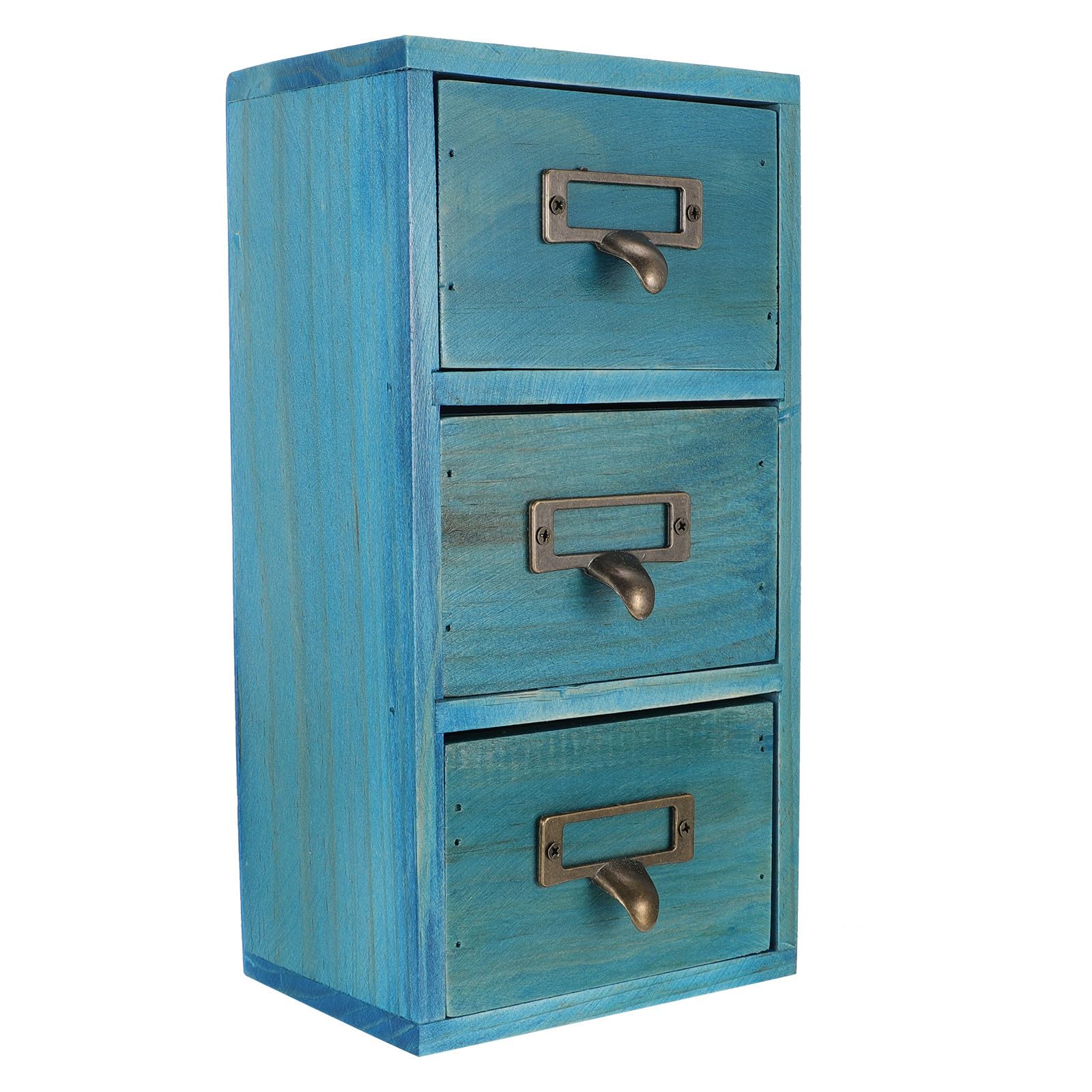Organisateur de bureau en bois bleu au design simple et compact à tiroirs