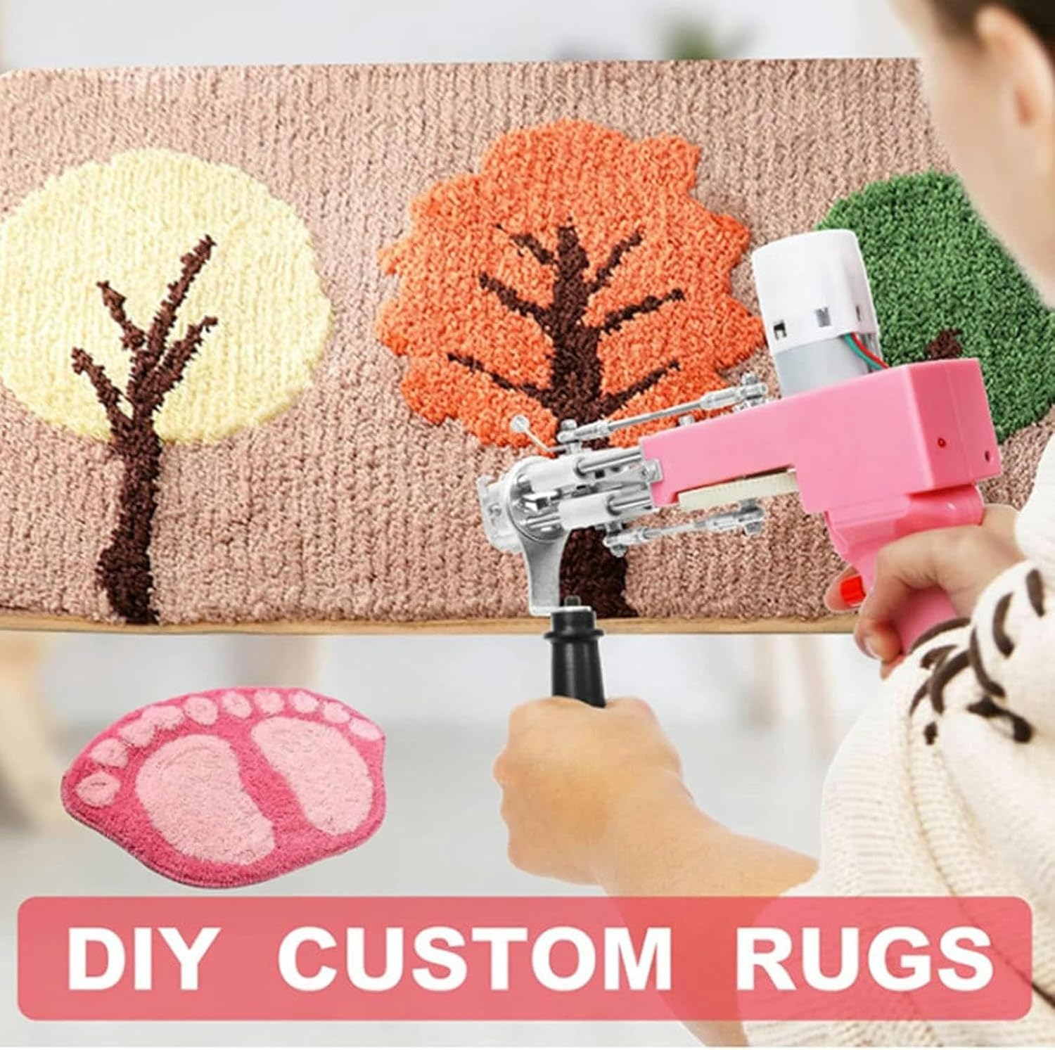 Tufting Gun Kit, Electric Carpet Weaving Gun for DIY Rug Making, Adjustable Handle and Cut Pile, Easy to Use for Beginners and Experts