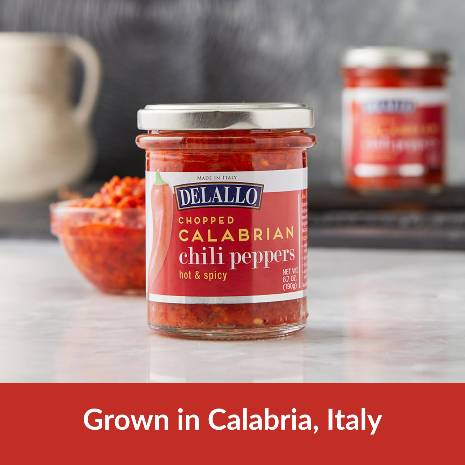 DeLallo Crushed Calabrian Chili Pepper Paste, Made in Italy, Spicy Hot Flavor, Packed in Extra Virgin Olive Oil, Non-GMO, Vegan, 6.7 oz Jar, (3 Pack)