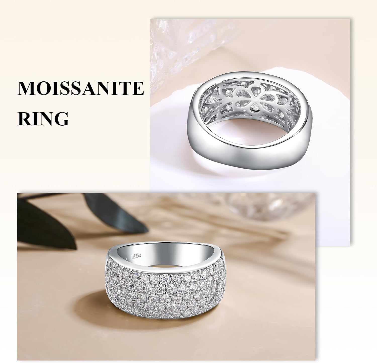 925 Sterling Silver 1.8-5.1 Carat Moissanite Wedding Band for Men Women