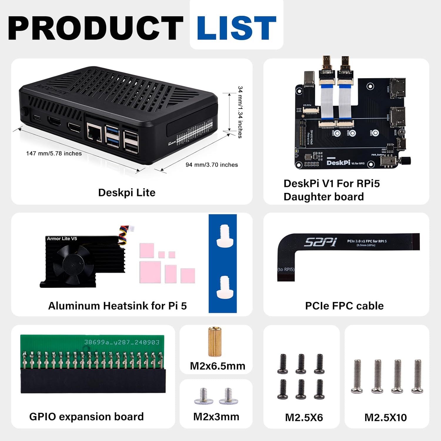 GeeekPi DeskPi Lite Pi5 Case with Power Button,PCIe to M.2 HAT,Active Cooler, and Dual Full-Size HDMI for Raspberry Pi 5, Supports M.2 NVMe M-Key 2230/2242/2260/2280 SSDs