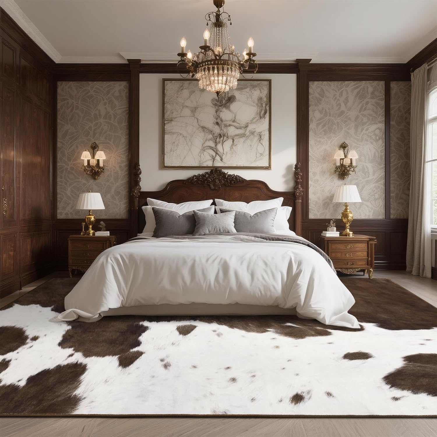 DweIke Cowhide Print Washable Area Rugs 6x9, Soft Animal Pattern Large Rug for Living Room Bedroom, Non-Slip and Stain Resistant Throw Carpet for Dining Room Office Western Home Decor, Brown - Image 3