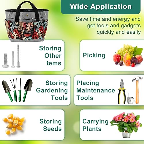 Miniatura 4 de Bolsa de herramientas de jardín, 7 bolsillos, bolsa de jardín de gran capacidad con múltiples bolsillos profundos, tela Oxford resistente, bolsa de