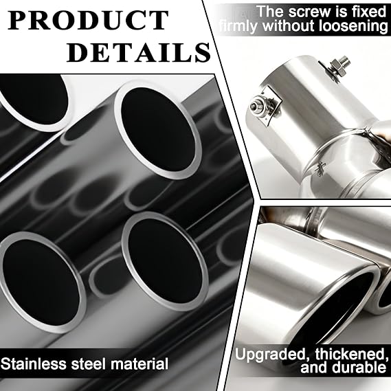 Car Exhaust Tailpipe Stainless Steel Exhaust Trim Tailpipe Silencer Exhaust Pipe Universal Car Exhaust Tailpipe Exhaust Tip Double Tail Pipe Dual Exhaust Tailpipe Bending Silver 63 mm