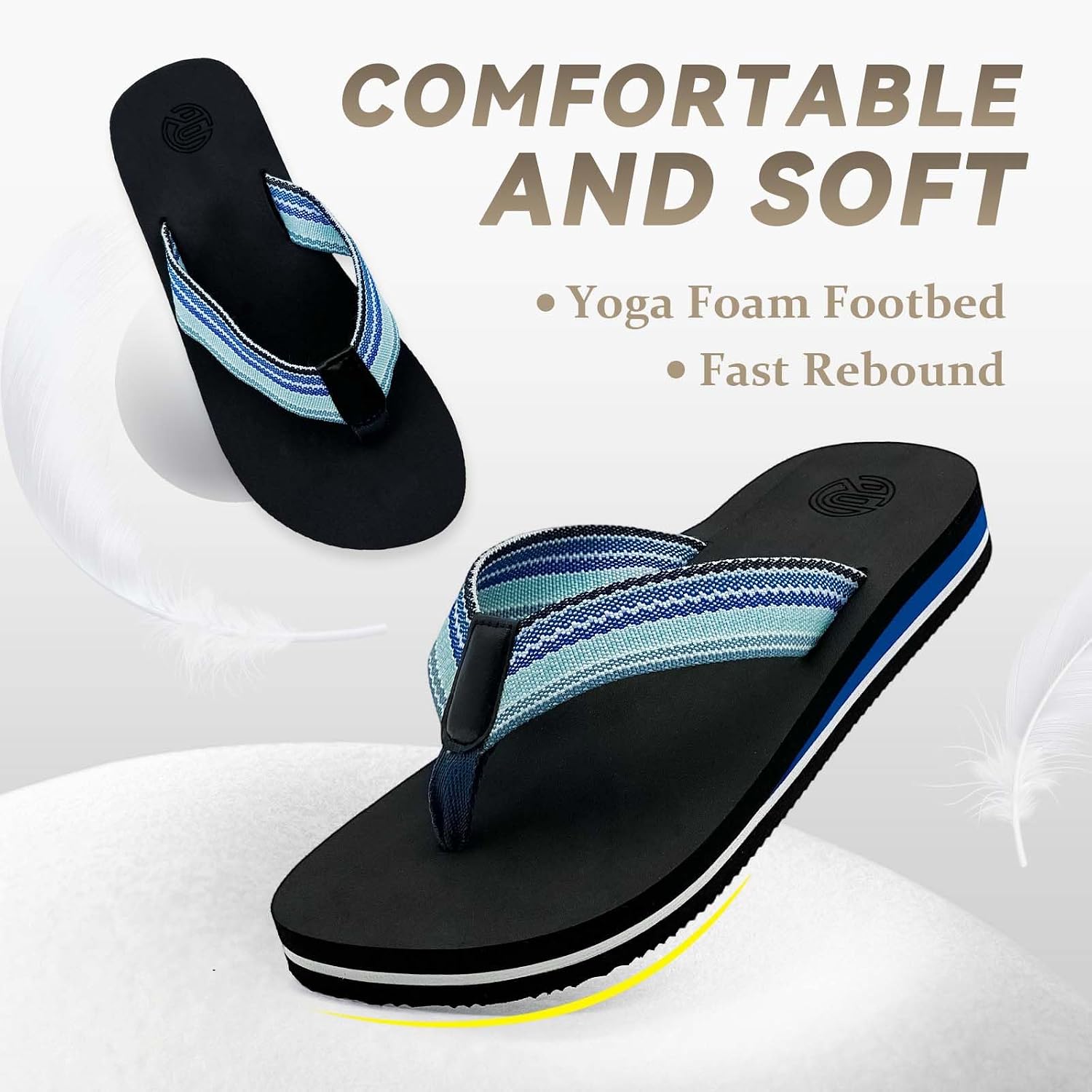 rosyclo Flip Flops For Women, with Arch Support Orthotic Comfortable Slip On Yoga Mat Casual Cushion Summer Beach Walking Thong Sandals Womens Indoor Outdoor Pool Slides Shower Shoes image 3