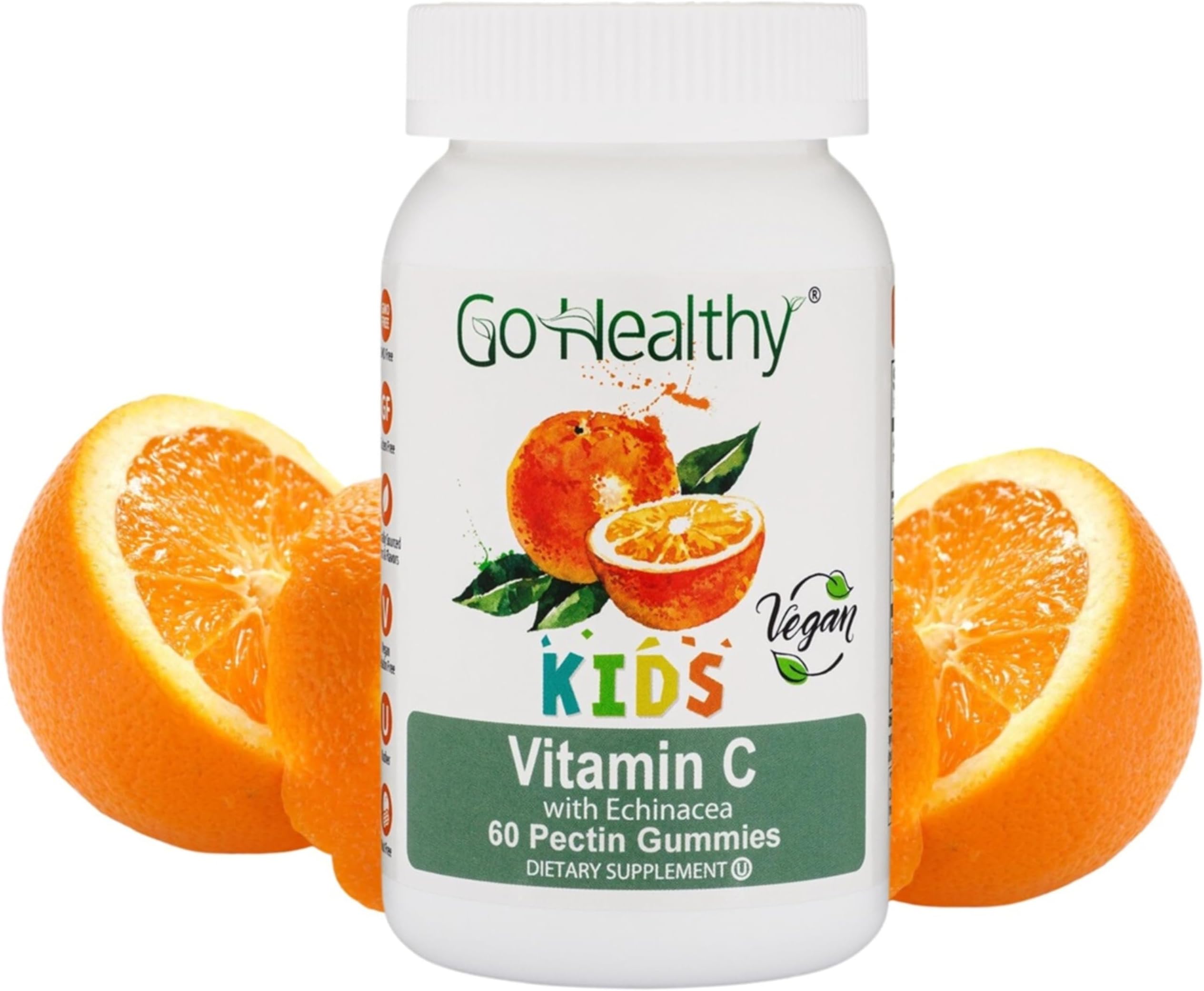 Go Healthy Kids Vitamin C Gummies โ Immune Support Gummy Vitamins for Kids & Toddlers, Kosher, Halal, Tasty Orange Flavor, Pectin-Based, Gelatin-Free, Vegan, Non-GMO, Gluten Free - 60 Servings