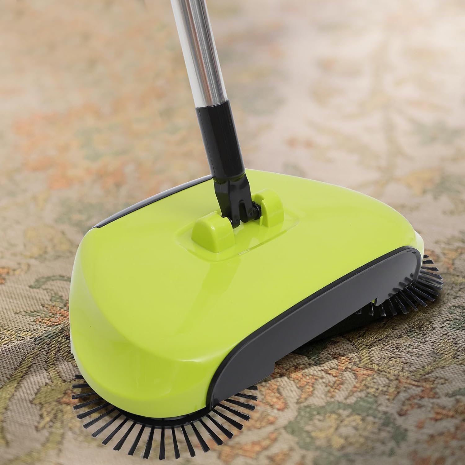 Floor Sweeper Manual Push Broom Dustpan Trash Bin Adjustable Handle 360° Rotating Cleaning Mop for Hardwood Ceramic Tiles