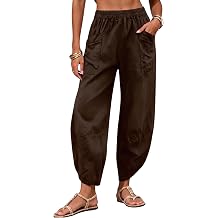 Tanming Womens Harem Pants Cotton Linen Wide Leg Capris Pants