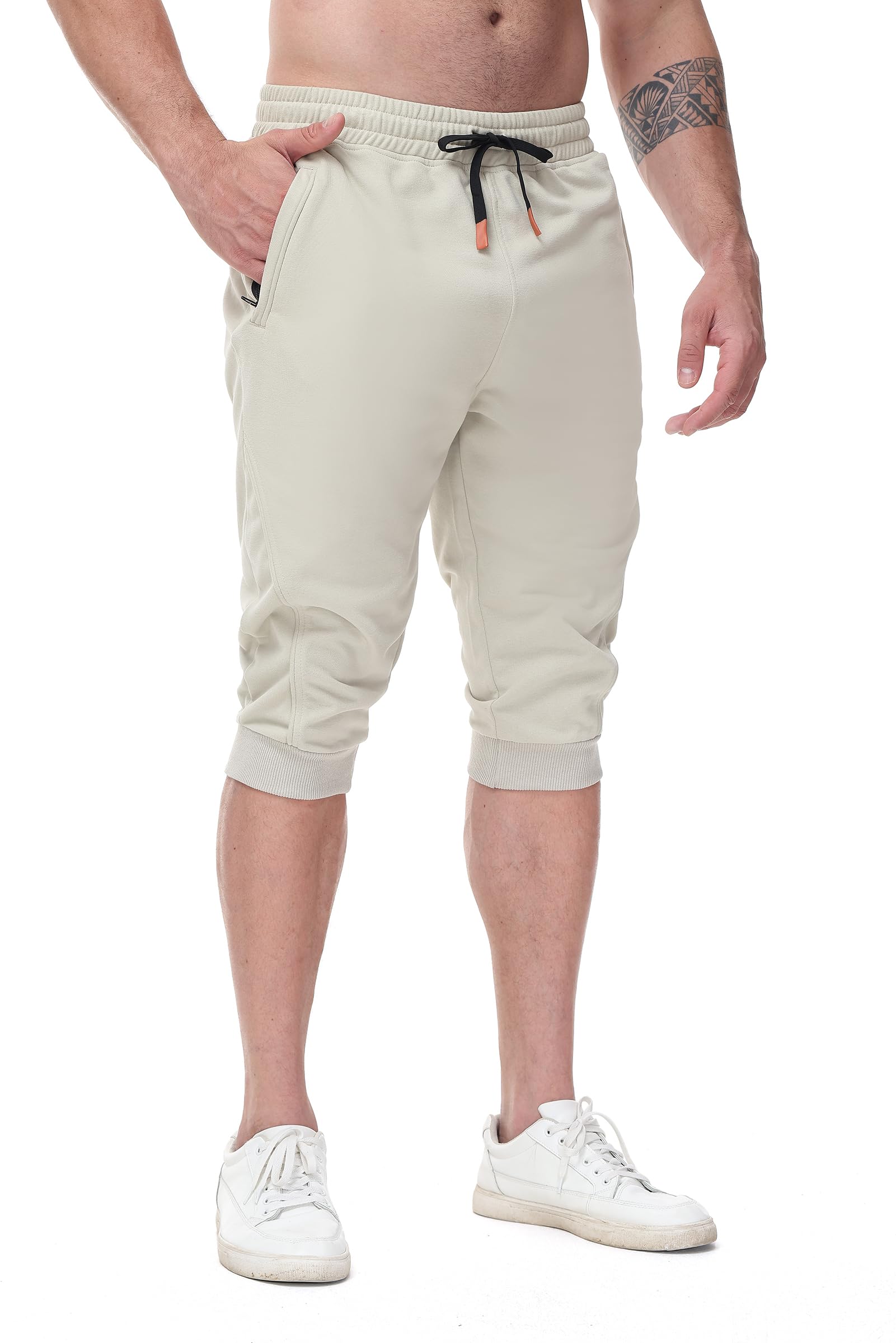 Mens Casual Jogger Pants 3/4 Joggers Tapered Fit Workout Gym Training Sweatpants