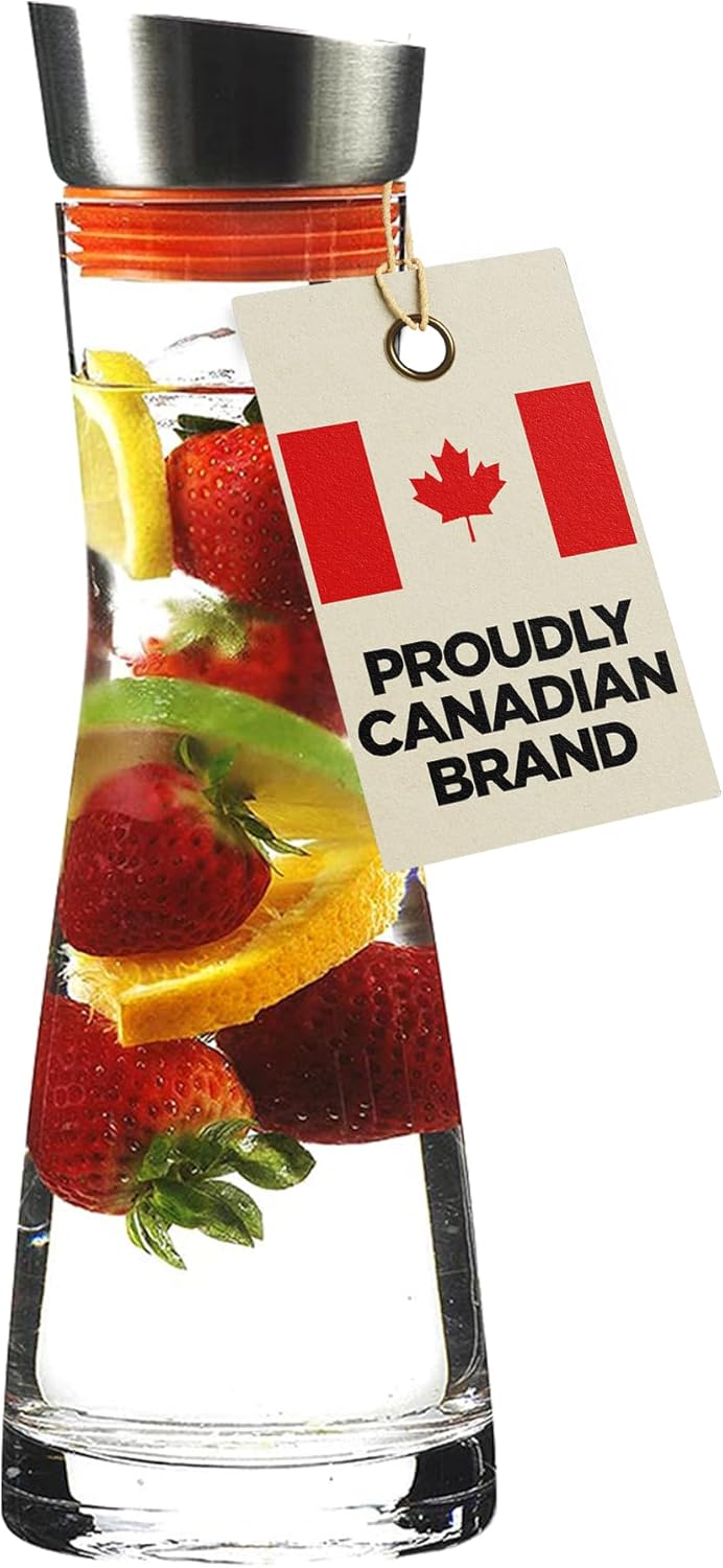 Grosche Rio - Glass Pitcher with Lid - Glass Juice Pitcher - Clear Glass Drink Pitcher - Infused Glass Water Pitcher and Drink Infuser 1000ml, 32 Oz