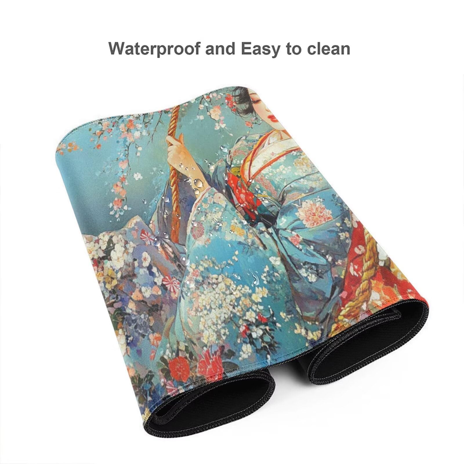 Alfombrilla Ratón Mujer Japonesa Alfombrilla Ratón XXL 1600 x 800 mm, Flor Mouse Pad Gaming con Bordes Cosidos, Base de Goma Antideslizante Duradera, Mouse Pad para Oficina Accesorios Escritorio Q880