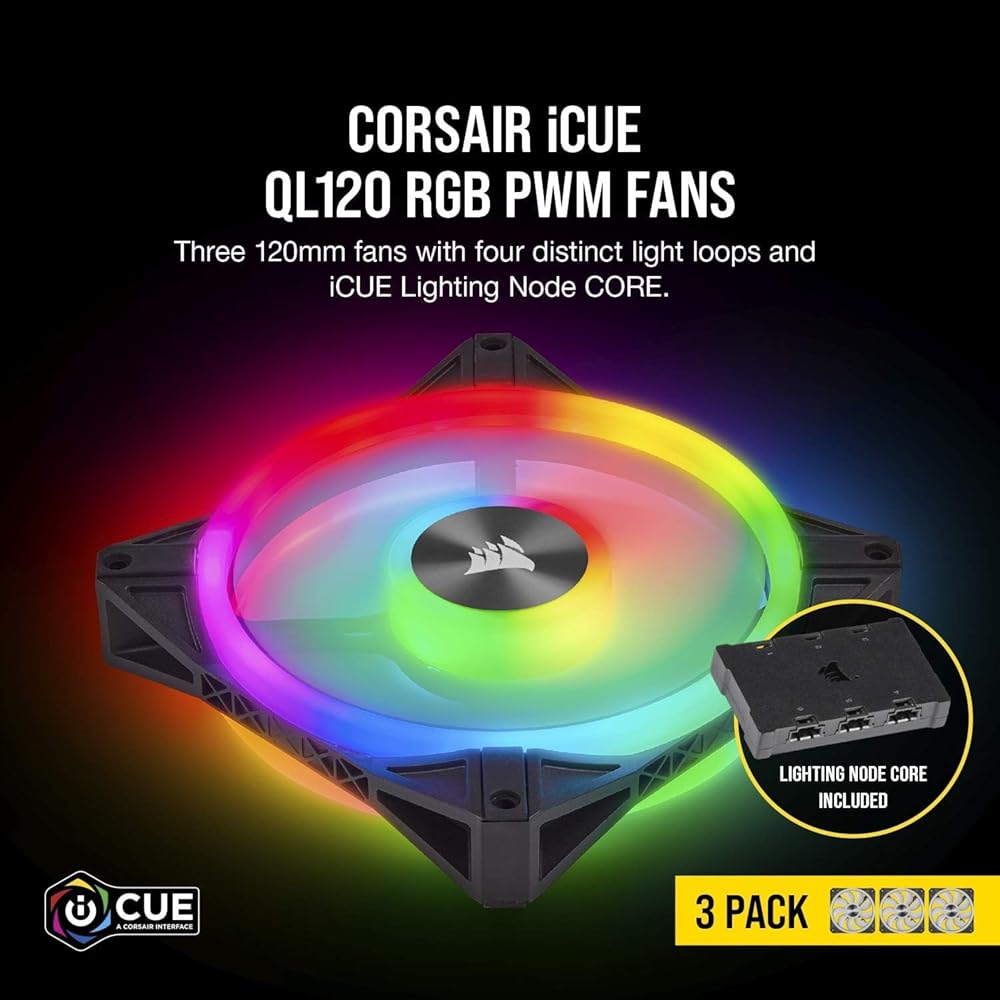 Corsair Ql120 RGB, 120mm RGB LED Fan, Triple Pack with Lighting Node Core thumbnail 2