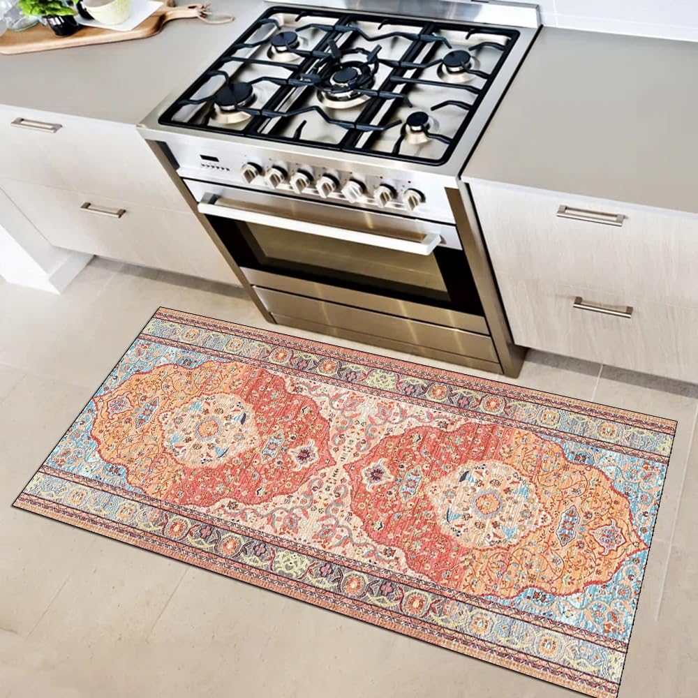 Alfombra rosa de pasillo y cocina lavable de 70x200 cm