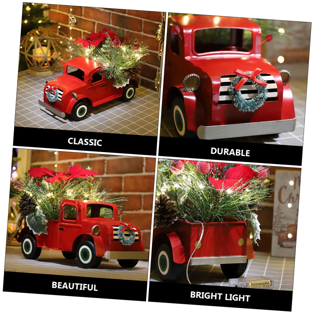 Cabilock Auto Camiones para Niños Coche En Miniatura Decoración De Navidad De La Casa De Campo Modelo Clásico Decoración De Camión Rojo Coches De Juguete Modelos Planchar Adornos Anticuado