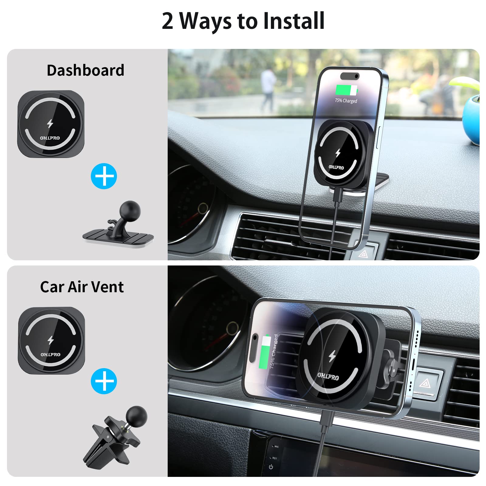OHLPRO Supporto Magnetico per Telefono Cellulare per iPhone Serie Galaxy Smartphone GPS, Supporto Magnetico Mobile con Tecnologia a Scatto Veloce (Confezione da 2)