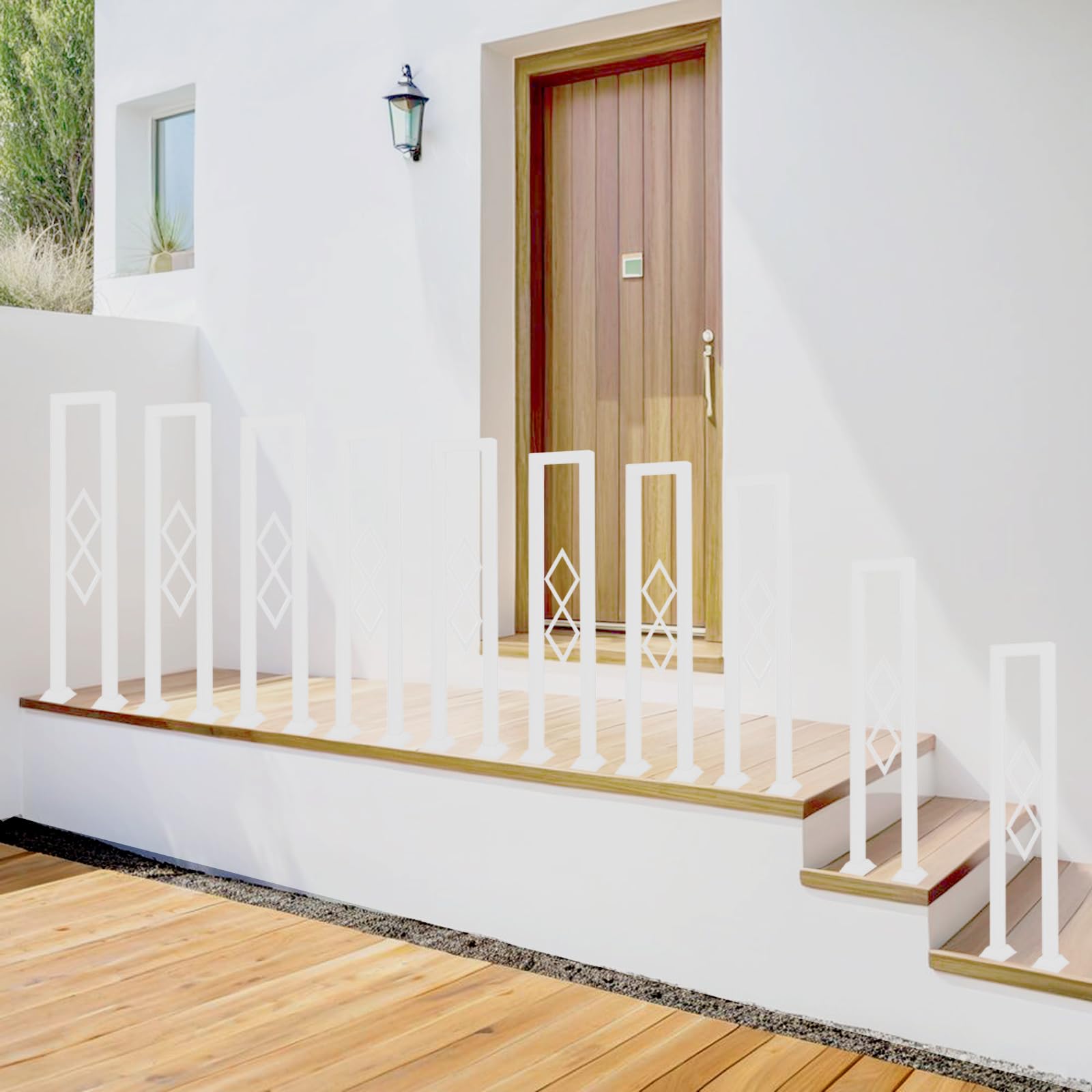 Barandilla Escalera en Forma de U, Metálico Pasamanos con Diseño Diamante y Base Tapa, Interior Parapeto para Loft, Balcón, Balaustre Exterior, Instalación Vertical (Blanco, 110cm)