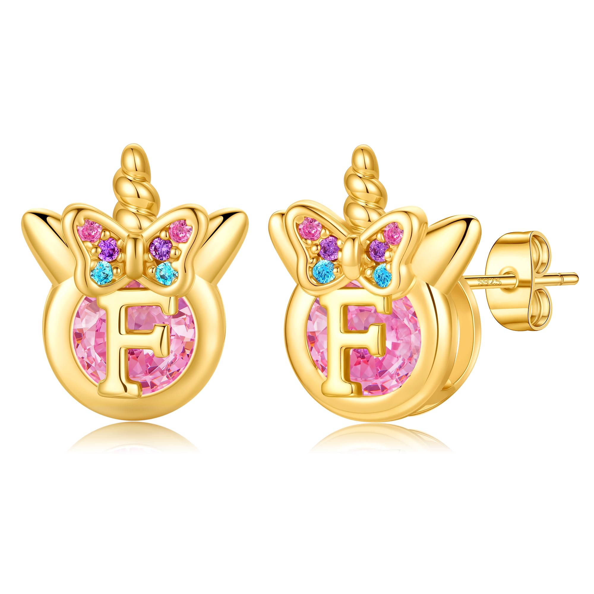 TINGN Einhorn Ohrringe für Mädchen Geschenke - Hypoallergene Bunte Regenbogen Rosa Zirkonia Buchstaben Ohrstecker Blumen Schmetterling Silber 925 Ohrringe Kinder Schmuck Geschenke für Mädchen Tochter