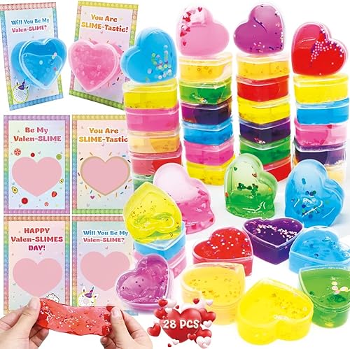 Regalos del día de San Valentín para el aula de niños, paquete de 28 tarjetas del día de San Valentín con forma de corazón para niños, regalo de